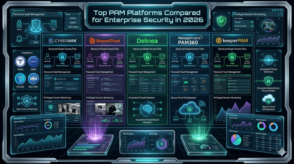 Privileged access management software comparison dashboard for enterprise cybersecurity in 2026